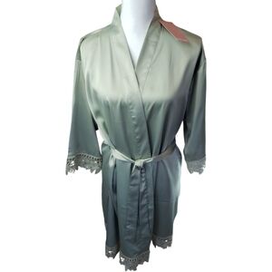 Birdy Grey NWT Hey Birdy Robe Kimono Medium Sage Green Self Belt Lace Trim